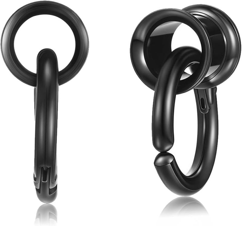 PiercingJ 1 Pair Ear Guages with Rings Ear Weight Plugs Tunnels Hypoallergenic Ear Expander Stretchers 316 Stainless Steel Hoop Earrings Piercing Body Jewelry 0G 00G 1/2" 9/16" - Image 1